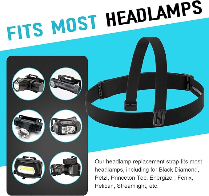 Headlamp Strap Replacement Headband for Black Diamond Petzl Pelican Fenix Streamlight, Elastic Headlight Strap and Top Headband 1” Width Comfortable Band, Silicone Anti-Slip, 4 Pcs