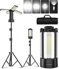 T-SUN Rechargeable Camping Light with Stand, LED Work Light 4100 Lumens with 4 LED Lamp Heads, Work Light with Detachable Tripod 67" Max Height, Magnetic Emergency Flashlight (Black)