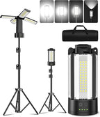 T-SUN Rechargeable Camping Light with Stand, LED Work Light 4100 Lumens with 4 LED Lamp Heads, Work Light with Detachable Tripod 67" Max Height, Magnetic Emergency Flashlight (Black)