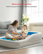 QPAU Inflatable Toddler Travel Bed with 3-Sided Safety Bumpers, Extra Large Kids Air Mattress, Includes Detachable Mattress, Portable for Camping, Travel, Home Use (Blue)