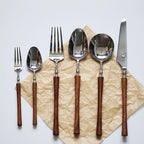 30 Piece Silverware Set Service for 5,Imitation Wooden Handle Steel Flatware Set Vintage Embossed Cutlery Utensil Set Home Kitchen Eating Tableware Set Include Fork Knife Spoon Set Dishwasher Safe