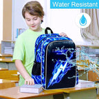 17" Backpack for Boy, 3Pcs Lightning Bookbag for Elementary Preschool Kindergarten, Kids School Backpacks with Lunch Box (Blue)