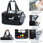 FREECOLSH Black Waterproof Caddy, 16" x 11" x 11", with Detachable Strap and Shoulder Pad for Carrying Utensils and Camping Supplies
