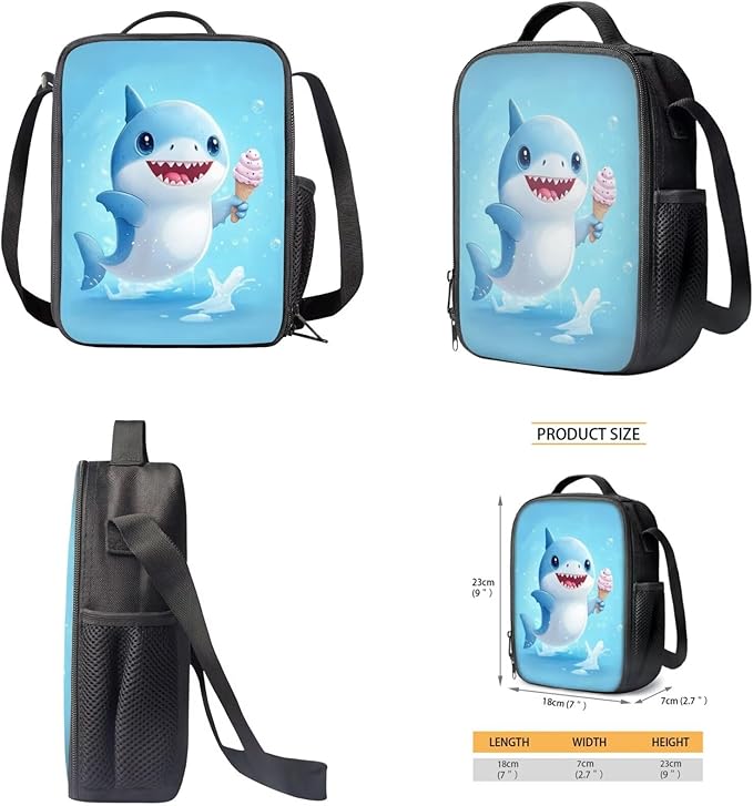 Shark Backpack with Lunch Box Blue Bookbag Cute Lightweight Kids Bookbag with Lunch Box Boys 4 Pcs School Bags for Boys 10-12 Travel Outdoor Camping Daypack Graduation Gifts