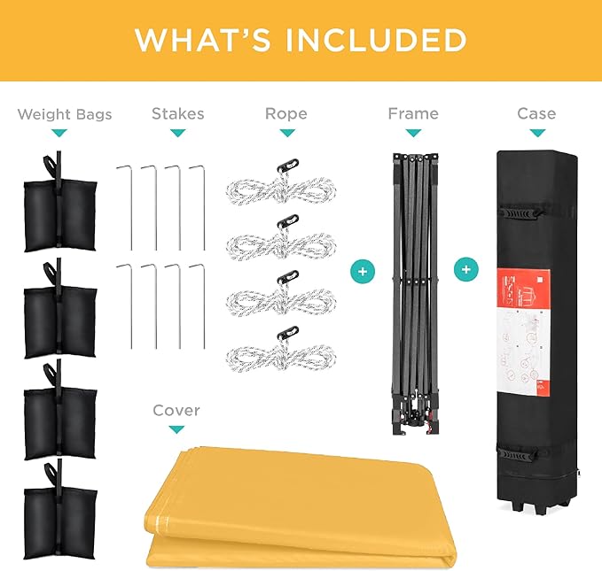 Best Choice Products 10x10ft Pop Up Canopy Tent, Outdoor Shade, 1 Person 1 Minute Set Up, Carry Case, 4 Weight Bags - Marigold