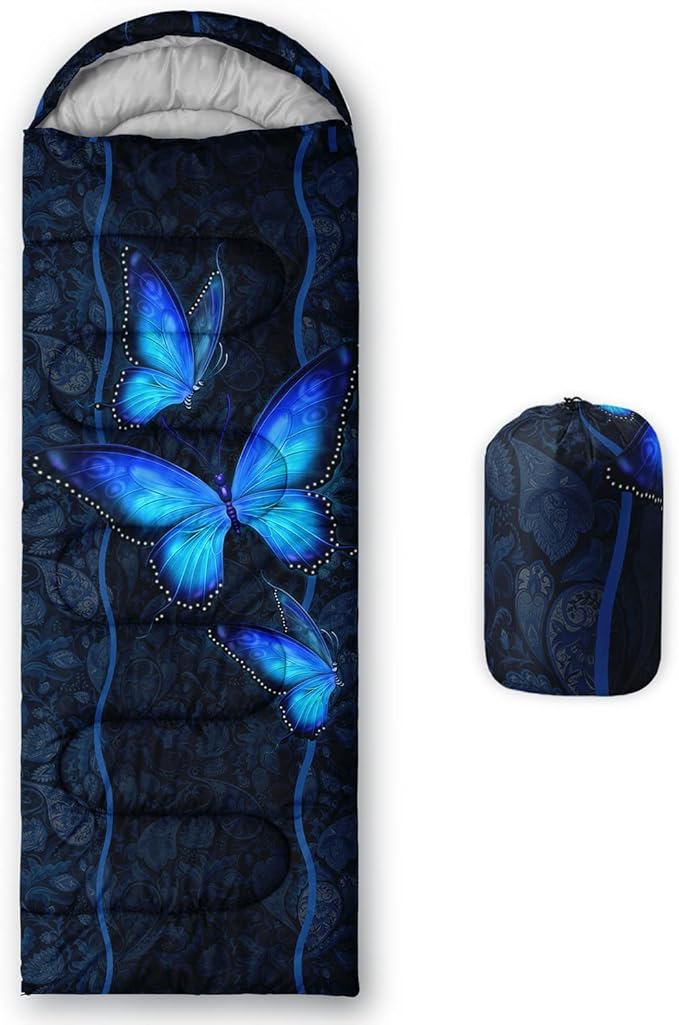 HOSIMA Butterfly Sleeping Bags for Adults and Kids for Camping,Black Gothic Ultralight Sleeping Bag for Cold Weather Summer.