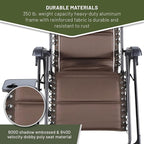 TIMBER RIDGE Aluminum Zero Gravity Chairs, Folding Recliner Chair Padded with Cup Holder and Headrest, Adjustable Lounge Reclining Chair for Outdoor Camping Lawn Patio Indoor, Supports 350lbs, Brown