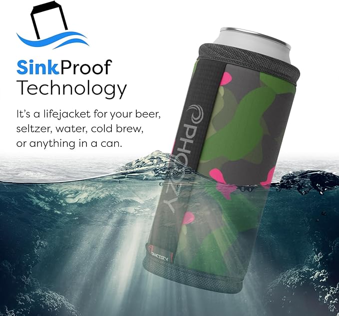 PHOOZY Insulated Can Cooler for Slim 12oz Cans with NASA-Inspired Technology - Patented Koozie That Keeps Drinks Cold 10x Longer - Lightweight Beer Koozie for Outdoor Adventures - Pink Camo