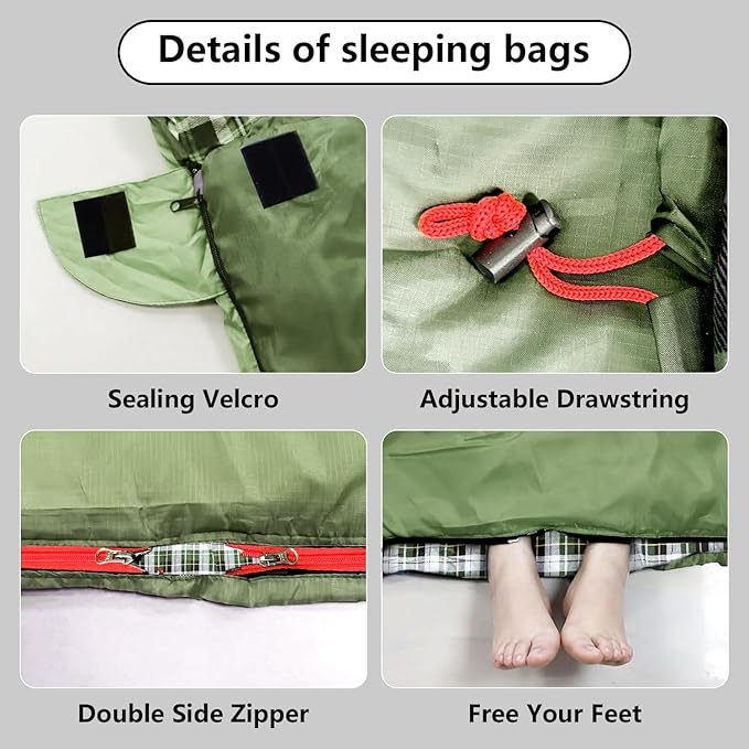 ShinHye Double Sleeping Bag for Adults with 2 Pillows, Camping Sleeping Bags Flannel Cotton 2 Person Sleeping Bags XXL Queen Size Sleeping Bag for Cold Weather