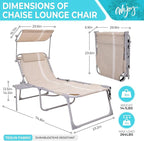 #WEJOY Tanning Chair with Face Hole & Canopy & Side Table, 5 Positions Adjustable Sunbathing Lounge Chair Facedown Chaise Lounge with Pillow Quick Dry for Beach Pool Outdoor Camping Patio,Khaki
