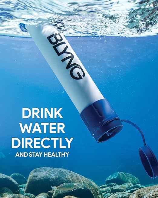 Survival Gear Straw Water Filter - Straw Filter for Healthy Drinking - Survival Water Filter Blocks 99.99% Microplastics, Backpacking Gear for Hiking, Biking & Camping, Survival Straw Water Purifier