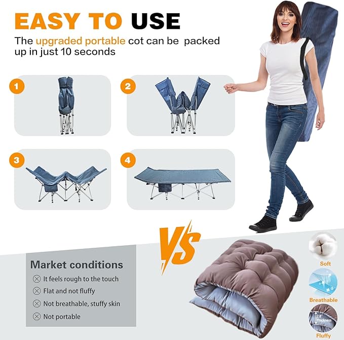 XXL Camping Cots Extra Width Sleeping Bed with Comfortable Mat 2 Pack Oversize Camping Cots for Adults Cots with Carry Bag for Adults Portable Folding Cot