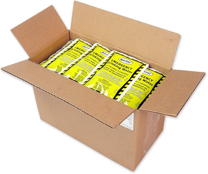 Mayday Pouch Water, Coast Guard Emergency Water, 5-Year Shelf LIfe, Disaster Preparedness Supplies for, Earthquake, Fire, Flood, Leak-Proof Pouches, 4.225 Oz/125Ml 50 Pack