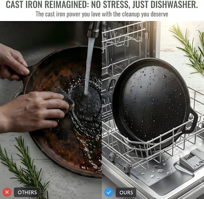 12" Nonstick Cast Iron Griddle Pan -Comals Para Tortillas, Dishwasher Safe&Pre-Seasoned Round Skillet with Handles for Stove Top, Oven, Grill & Camping –Versatile Flat Top for Pancakes&Meats