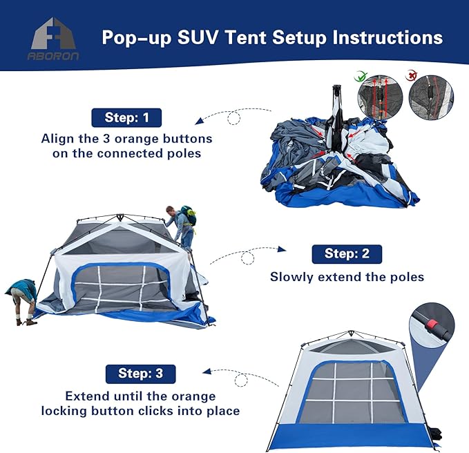 ABORON SUV Tent, 4/6 Person Waterproof SUV Camping Tent, Easy Setup Car Tent with Rainfly & Awning for Family Outdoor Adventures