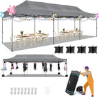 COBIZI 10x30 Pop up Canopy, Heavy Duty Outdoor Party Tents for Parties, Easy up UPF 50+ Waterproof Commercial Canopy with Wheeled Bag can fold, Gray(Windproof Upgraded)