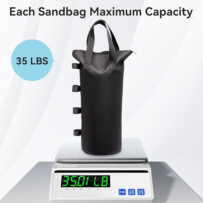 140 LBS Top Zipper Sand Bags for Canopy Legs, Canopy Weights Set of 4, Extra Large Sand Bags for Weights, Pop up Canopy Tent, Gazebo, Carport, RV Awning, Outdoor Sun Shelter(Without Sand)
