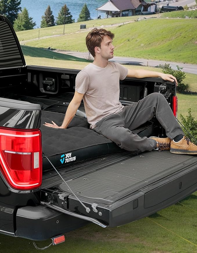 JOYTUTUS Truck Bed Air Mattress for 6.0-6.3Ft, Compact Regular Truck Beds,Anti-Leakage, with Air Pump&2 Pillows, Inflatable Pickup Mattress,Compatible with Tacoma&Ranger&Frontier,Black