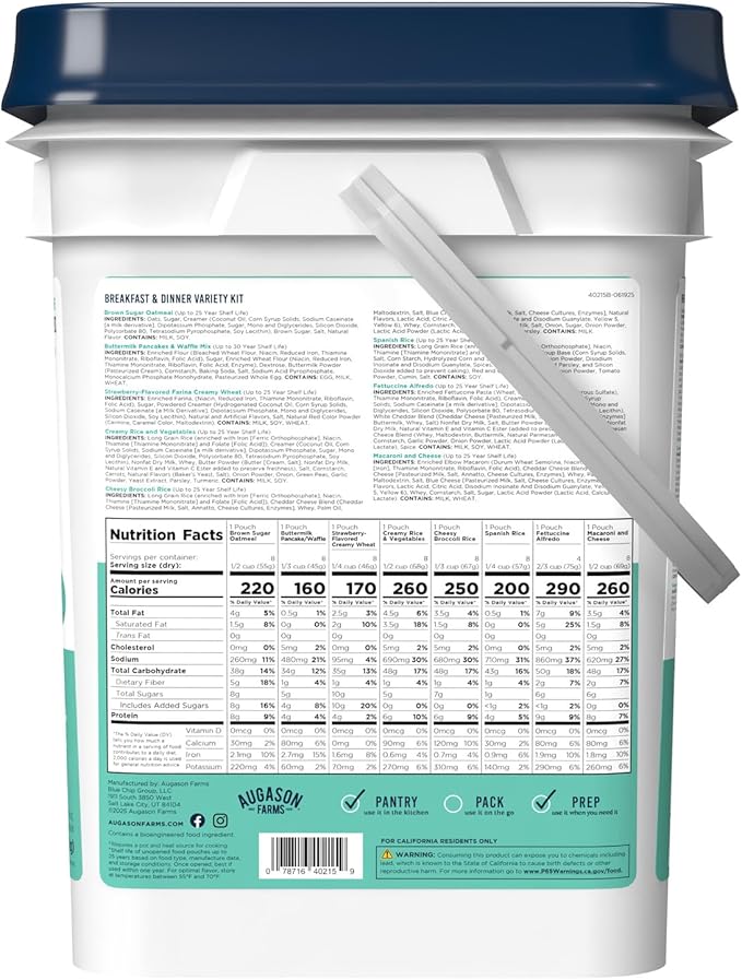 Augason Farms Breakfast and Dinner Variety Pail Emergency Food Supply Everyday