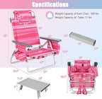 GYMAX Beach Chairs, Backpack Camping Chair with Armrest, Cooler Bag, Cup Holder, Towel Bar & Side Pockets, Sunbath Sling Tanning Lounge, Folding Layout Chair (with Table, Pink Stripe)