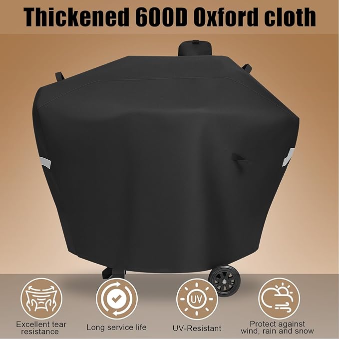 Pellet Grill Cover for Camp Chef Smoker Cover, DLX 24 Upgraded Full-Length Heavy Duty Waterproof Anti-UV Cover for Woodwind Pro 24 PG24SE PG2424SGB SmokePro PG24MZG PG24WWSB, fit Weber Searwood 600