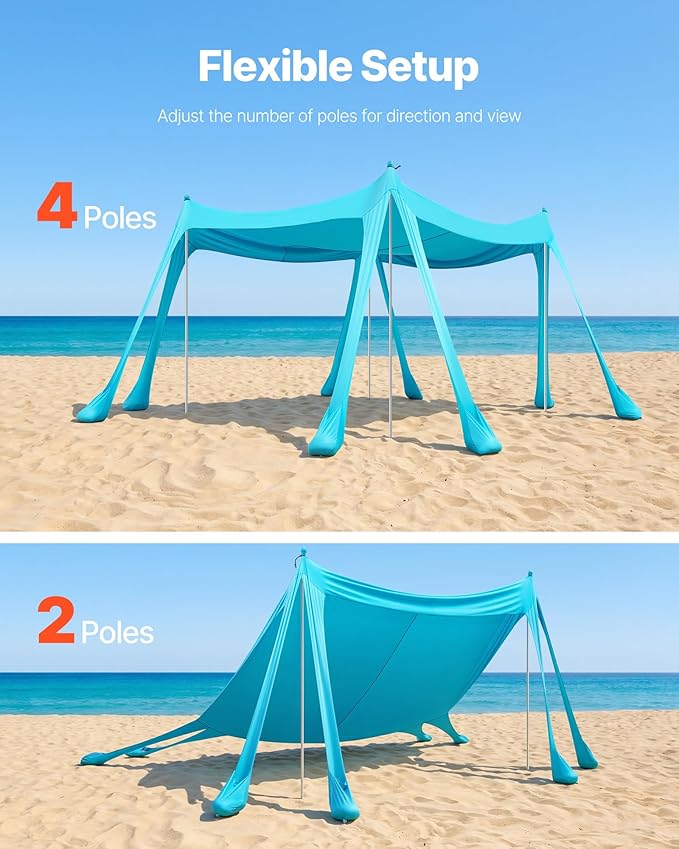VEVOR Beach Tent Sun Shelter, UPF50+ Sun Protection, 6.6 ft Tall, 10 x 10 ft, Easy Pop Up Beach Canopy with Sandbags, Stability Poles, Sand Shovels, Portable Shade for Family, Camping, Fishing, Green