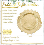 Rtteri 50 Pcs 13 Inch Charger Plates Bulk, Plastic Charger Plates with Floral Reef Design, Round Ruffled Rim Decorative Dinner Tableware for Wedding, Party, Event Table Decor(Light Gold)