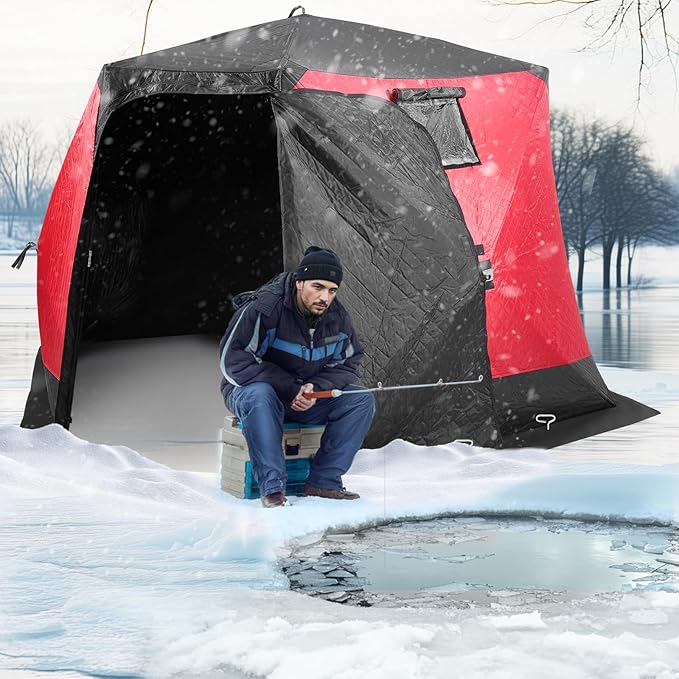VEVOR Portable Pop-Up Tent, 1-8 Person Insulated Shelter, Large Fishing Area, Hub-Style Shanty for Winter Fishing, Waterproof Oxford Ice Cube with Anchors/Ropes/Carrying Bag