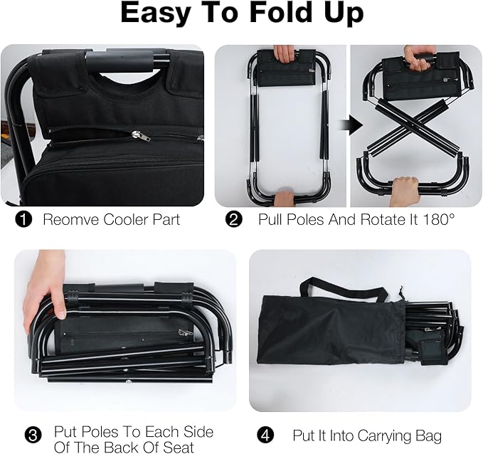 Portable Backpack Stool Cooler Chair for Adults Heavy Duty 350lbs, Lightweight Folding Detachable Large Camping Seat Backpack Cooler Chair for Fishing Hunting Travel