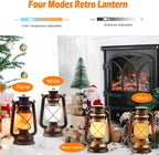 Lantern LED Battery Powered Camping Lamp Outdoor Hanging Rechargeable Lantern Flickering Flame Retro Lanterns Remote Control 4 Modes Light Non-Solar 2 Pack