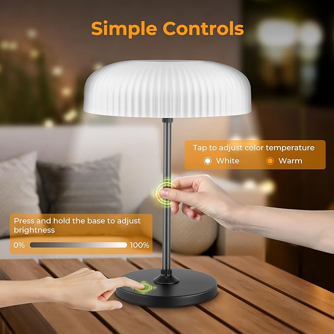2 Color Table Touch Lamp, Versatile Solar and USB-C Rechargeable Desk Lamp with IP65 Waterproof Design, Indoor/Outdoor Ligh Perfect for the Patio, Garden, Camping, Bathroom, and Bedside Use.