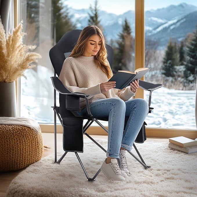 EVER ADVANCED Heated Camping Chair, Lawn Chairs Heated Chair Outdoor Sports with 3 Heat Levels, Heated Folding Chair Camping Chairs for Adults, Supports 400lbs, Battery Not Included