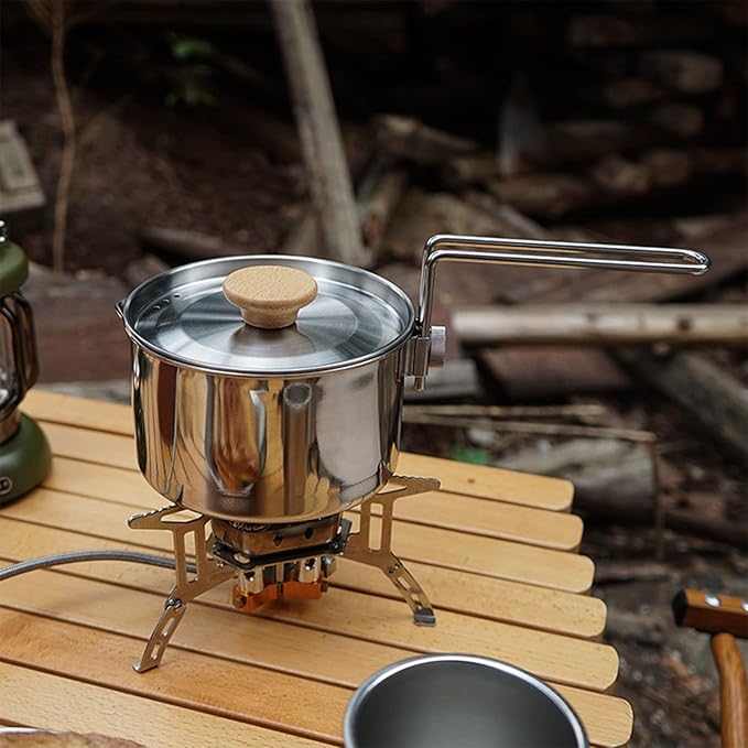 Camp Kettle, 1L Camping Pot with Foldable Handle, 304 Stainless Steel Camping Kettle for Outdoor Cooking, Backpacking Pot for Campfire, Stove - Ideal Portable Cookware for Camping, Hiking, Picnic