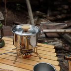 Camp Kettle, 1L Camping Pot with Foldable Handle, 304 Stainless Steel Camping Kettle for Outdoor Cooking, Backpacking Pot for Campfire, Stove - Ideal Portable Cookware for Camping, Hiking, Picnic