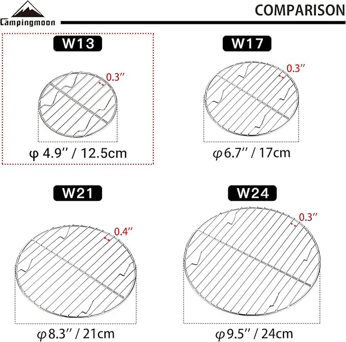 CAMPINGMOON φ4.9-inch Round Stainless Steel Cooking Grid Grill Fits for Backpacking Pocket Stove W13