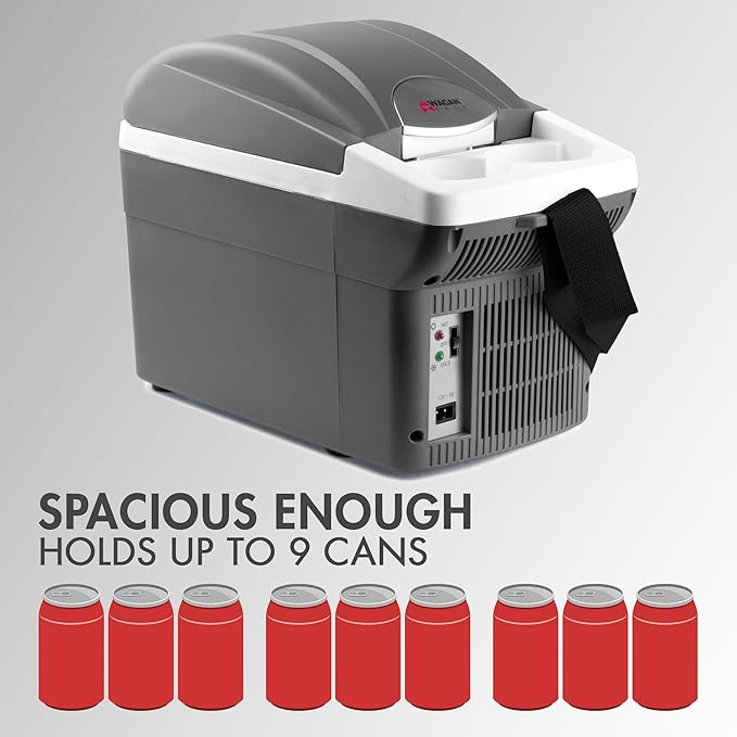 Wagan EL6206 12V 6 Quart Personal Thermoelectric, 6 Liter Capacity, Portable Electric Cooler Warmer with 12/24V DC, Small Fridge for Car, RV, and Camping Use, UL Listed