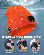Bluetooth Beanie with Light, USB Rechargeable LED Headlamp Winter Hat, Men Women Valentine's Day Gifts