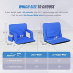 Wide Stadium Seat for Bleachers with Back Support -2 Pack Reclining Adults Camping Stadium Chair Extra Thick Cushion Bleacher Seats Waterproof Black