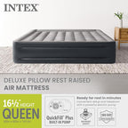 Intex 64135ED Dura-Beam Plus Deluxe Pillow: Fiber-Tech – Queen Size – Built-in Electric Pump – 16.5in Bed Height – 600lb Weight Capacity