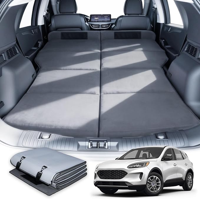 Car Bed for Ford Escape, Foldable Non-Inflatable Memory Foam Camping Mattress, Thickened Portable SUV Trunk Sleeping Pad, Air Mattress Upgrade for Camping & Travel Essentials, With Storage Bag, Gray