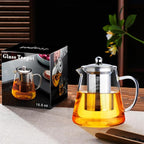 Glass Teapot 18.6oz/550ml, Tea Pot with Removable Infusers for Loose Tea, Borosilicate Glass Tea Kettle Tea Maker Stovetop for Camping, Tea Infuser for Loose Leaf Tea Travel