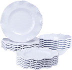 White Beaded Melamine Dinnerware Set, 18 piece Dishwasher Safe Plates and Bowls for Dining, Parties, Camping Dish Set