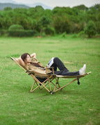 MOBI GARDEN Reclining Camping Chair with Foot Rest, 4-Position Adjustable Folding Lounge Chair for Adults, Portable & Detachable Footrest – Sand - Solid Back