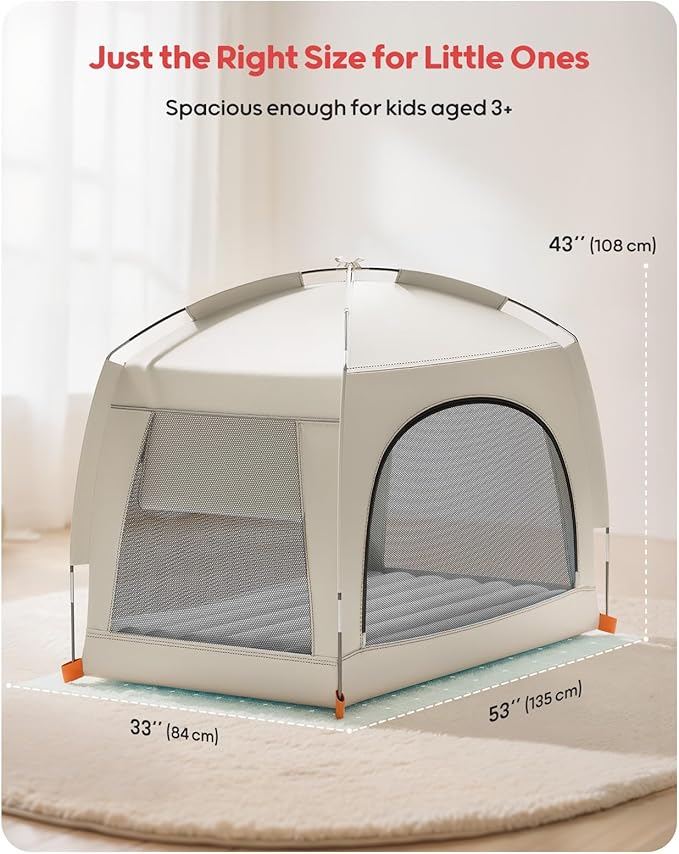 QPAU Inflatable Toddler Travel Bed with Tent – Lightweight Blow Up Kids Air Mattress with Hand Pump – Indoor & Outdoor Portable Sleeping Solution for Camping, Travel, Home, Grandma’s – Ages 3+