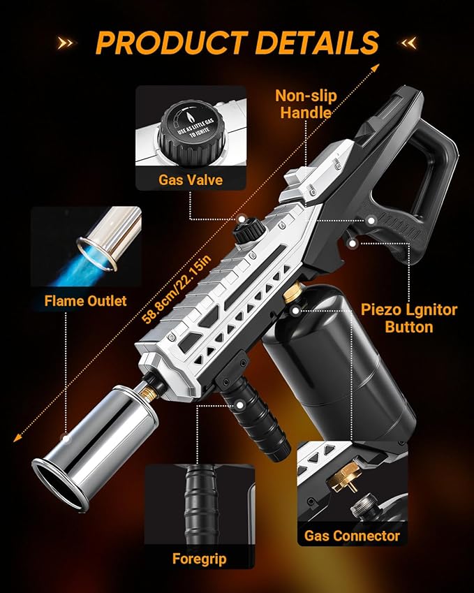 Saker Propane Torch, 3272°F High Power Adjustable Flame Thrower Gun for BBQ, Grill, Campfire, Searing Steak, Cooking, Charcoal Lighter,Camping Gift Idea (Propane Tank Not Included)