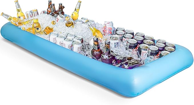 Novelty Place Inflatable Ice Serving Buffet Bar with Drain Plug - Blue Salad Food Tray and Drinks Cooler for Party Picnic & Camping (Pack of 1)