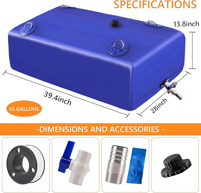 Water Tank, 65 Gallon Water Storage Bladder, Foldable Portable Water Storage, Large Water Storage Containers with 3/4" PVC Spigot and Hose Kit for Camping, Garden, Emergency Water Bag