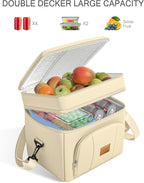 Rnivvi Lunch Box for Women, Double Decker Insulated Cooler Bag Lunch Bag Reusable Leakproof Tote Lunch Container with Strap for Work Family Picnic Camping, 18 Cans 12L, Large Adults, Apricot White