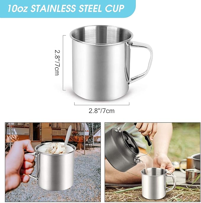 Odoland Bundle – 2 Items 12pcs Camping Cookware Mess Kit with Mini Stove and 25pcs Stainless Steel Utensils Camping Tableware Kit for Backpacking, Outdoor Camping Hiking and Picnic