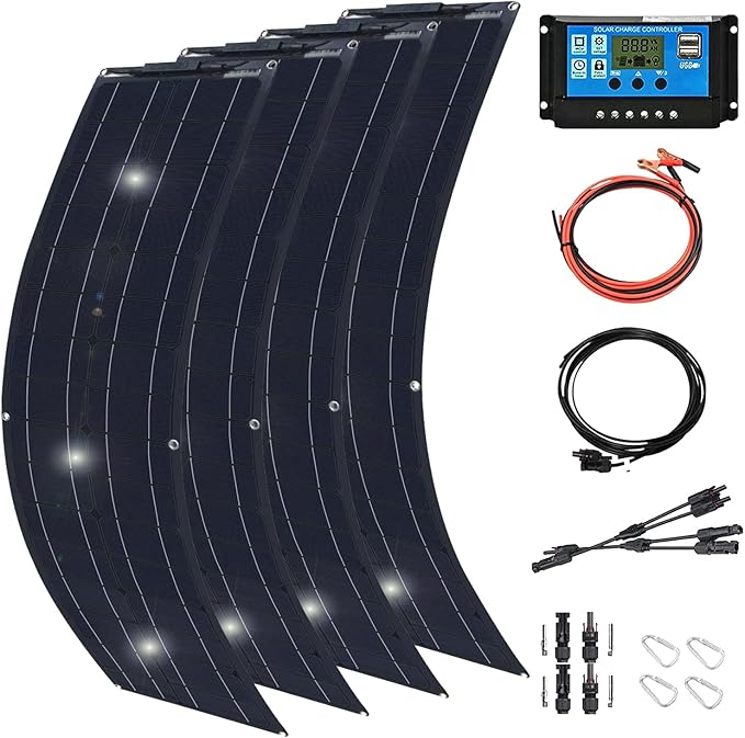 1000 Watt Solar Panel Kit, 4 × 250 Watt Flexible Solar Power Panel Photovoltaic Module with 40A Solar Charge Controller Monocrystalline Solar Panel for Camping Off Grid Battery Charging Boat